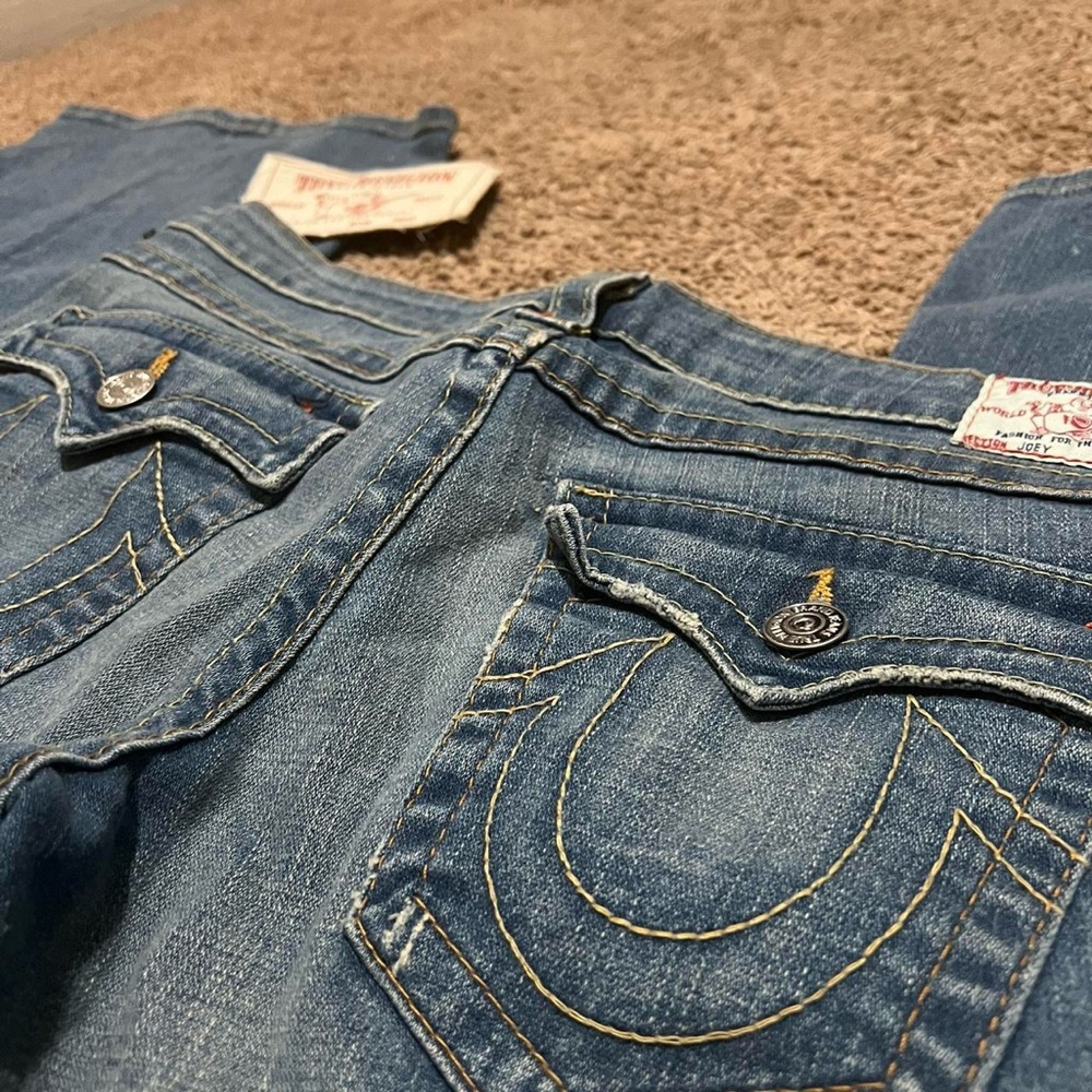 True Religion Women's Blue Boot Cut Jeans with Contrast Stitching